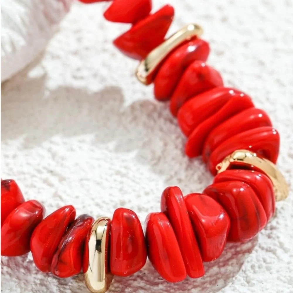 Red Bead Necklace with Gold Accents new